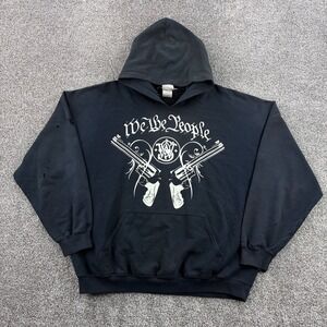 Vintage Smith & Wesson Hoodie Mens XL Black We The People Gun Graphic Distressed